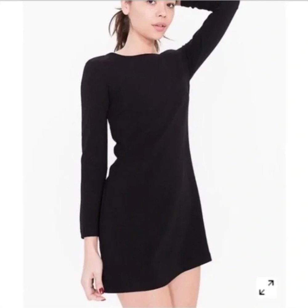 American Apparel Gia Mini Shift Swing Black Dress Long Sleeve Crep…
